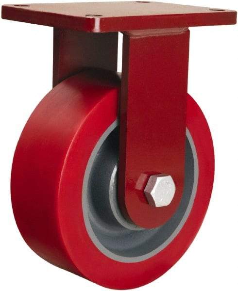 Hamilton - 8" Diam x 3" Wide x 10-1/2" OAH Top Plate Mount Rigid Caster - Polyurethane Mold on Forged Steel, 4,400 Lb Capacity, Tapered Roller Bearing, 5-1/2 x 7-1/2" Plate - USA Tool & Supply