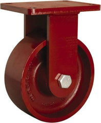 Hamilton - 8" Diam x 3" Wide x 10-1/2" OAH Top Plate Mount Rigid Caster - Cast Iron, 2,600 Lb Capacity, Sealed Precision Ball Bearing, 5-1/2 x 7-1/2" Plate - USA Tool & Supply