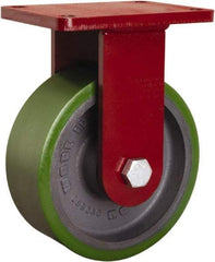 Hamilton - 8" Diam x 3" Wide x 10-1/2" OAH Top Plate Mount Rigid Caster - Polyurethane Mold onto Cast Iron Center, 2,500 Lb Capacity, Sealed Precision Ball Bearing, 5-1/2 x 7-1/2" Plate - USA Tool & Supply