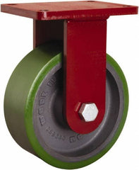 Hamilton - 8" Diam x 3" Wide x 10-1/2" OAH Top Plate Mount Rigid Caster - Polyurethane Mold onto Cast Iron Center, 2,500 Lb Capacity, Tapered Roller Bearing, 5-1/2 x 7-1/2" Plate - USA Tool & Supply