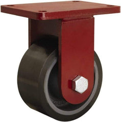 Hamilton - 6" Diam x 3" Wide x 8-1/2" OAH Top Plate Mount Rigid Caster - Polyurethane Mold onto Cast Iron Center, 2,860 Lb Capacity, Sealed Precision Ball Bearing, 5-1/2 x 7-1/2" Plate - USA Tool & Supply