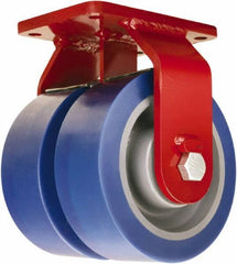 Hamilton - 8" Diam x 3" Wide x 10-1/2" OAH Top Plate Mount Dual Rigid Caster - Polyurethane Mold on Forged Steel, 7,000 Lb Capacity, Tapered Roller Bearing, 5-1/2 x 7-1/2" Plate - USA Tool & Supply