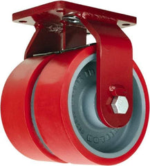 Hamilton - 8" Diam x 3" Wide x 10-1/2" OAH Top Plate Mount Dual Rigid Caster - Polyurethane Mold onto Cast Iron Center, 6,000 Lb Capacity, Tapered Roller Bearing, 5-1/2 x 7-1/2" Plate - USA Tool & Supply