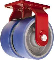 Hamilton - 10" Diam x 3" Wide x 12-1/2" OAH Top Plate Mount Dual Rigid Caster - Polyurethane Mold onto Cast Iron Center, 4,000 Lb Capacity, Sealed Precision Ball Bearing, 5-1/2 x 7-1/2" Plate - USA Tool & Supply