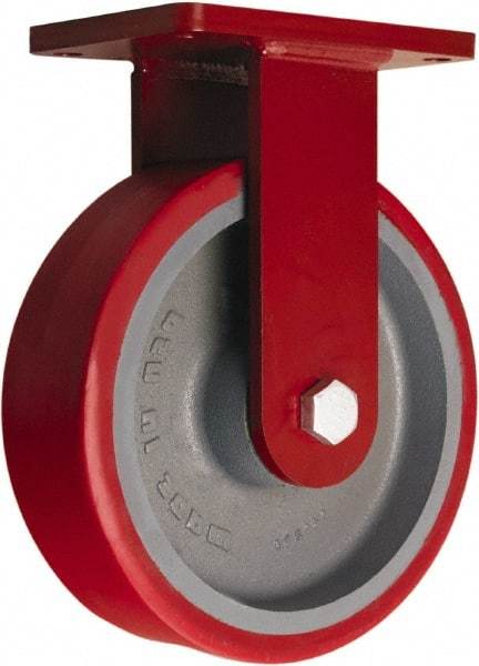 Hamilton - 10" Diam x 3" Wide x 12-1/2" OAH Top Plate Mount Rigid Caster - Polyurethane Mold onto Cast Iron Center, 3,600 Lb Capacity, Sealed Precision Ball Bearing, 5-1/2 x 7-1/2" Plate - USA Tool & Supply