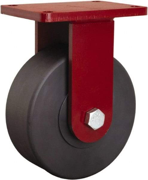 Hamilton - 8" Diam x 3" Wide x 10-1/8" OAH Top Plate Mount Rigid Caster - Nylon, 3,200 Lb Capacity, Sealed Precision Ball Bearing, 5 x 7" Plate - USA Tool & Supply