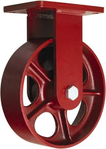 Hamilton - 10" Diam x 3" Wide x 12-1/2" OAH Top Plate Mount Rigid Caster - Cast Iron, 2,600 Lb Capacity, Tapered Roller Bearing, 5-1/2 x 7-1/2" Plate - USA Tool & Supply