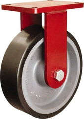 Hamilton - 10" Diam x 3" Wide x 12-1/2" OAH Top Plate Mount Rigid Caster - Polyurethane Mold onto Cast Iron Center, 3,900 Lb Capacity, Sealed Precision Ball Bearing, 5-1/2 x 7-1/2" Plate - USA Tool & Supply