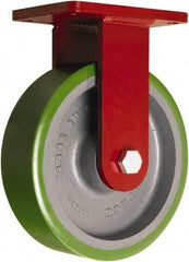 Hamilton - 10" Diam x 3" Wide x 11-1/2" OAH Top Plate Mount Rigid Caster - Polyurethane Mold onto Cast Iron Center, 3,000 Lb Capacity, Sealed Precision Ball Bearing, 5 x 7" Plate - USA Tool & Supply