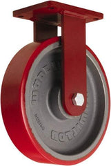 Hamilton - 12" Diam x 3" Wide x 14-1/2" OAH Top Plate Mount Rigid Caster - Polyurethane Mold onto Cast Iron Center, 4,200 Lb Capacity, Tapered Roller Bearing, 5-1/2 x 7-1/2" Plate - USA Tool & Supply