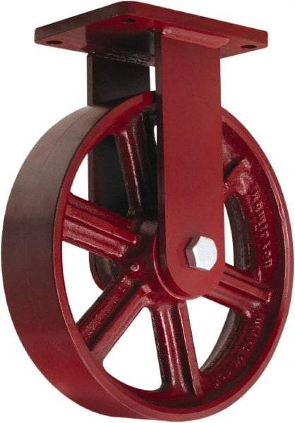 Hamilton - 12" Diam x 3" Wide x 14-1/2" OAH Top Plate Mount Rigid Caster - Cast Iron, 2,500 Lb Capacity, Tapered Roller Bearing, 5-1/2 x 7-1/2" Plate - USA Tool & Supply