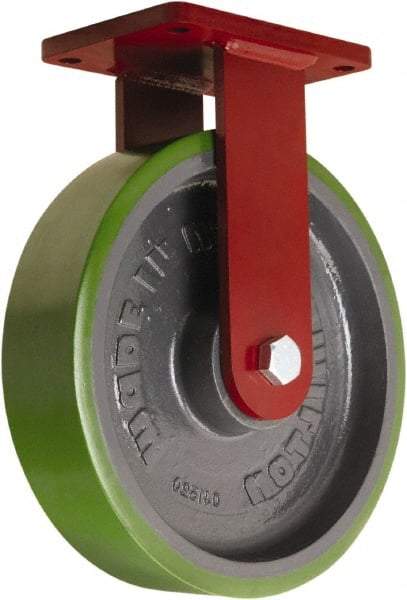 Hamilton - 12" Diam x 3" Wide x 14-1/2" OAH Top Plate Mount Rigid Caster - Polyurethane Mold onto Cast Iron Center, 3,500 Lb Capacity, Tapered Roller Bearing, 5-1/2 x 7-1/2" Plate - USA Tool & Supply
