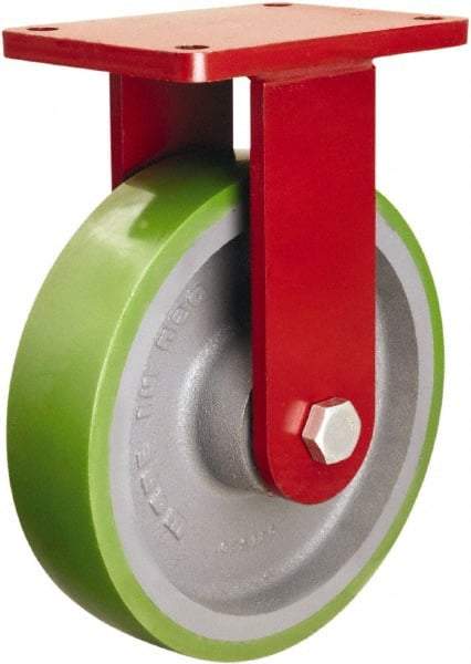 Hamilton - 10" Diam x 2-1/2" Wide x 12-1/2" OAH Top Plate Mount Rigid Caster - Polyurethane Mold onto Cast Iron Center, 2,500 Lb Capacity, Tapered Roller Bearing, 5-1/2 x 7-1/2" Plate - USA Tool & Supply