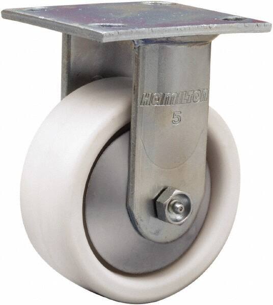 Hamilton - 5" Diam x 2" Wide x 6-1/2" OAH Top Plate Mount Rigid Caster - Polyolefin, 650 Lb Capacity, Delrin Bearing, 4 x 4-1/2" Plate - USA Tool & Supply