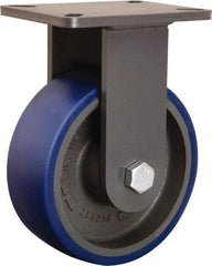 Hamilton - 8" Diam x 3" Wide x 10-1/2" OAH Top Plate Mount Rigid Caster - Polyurethane Mold onto Cast Iron Center, 2,000 Lb Capacity, Sealed Precision Ball Bearing, 5-1/4 x 7-1/4" Plate - USA Tool & Supply