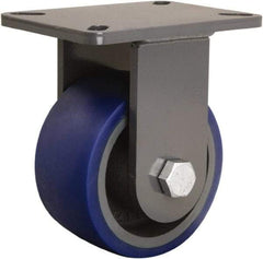 Hamilton - 6" Diam x 3" Wide x 8" OAH Top Plate Mount Rigid Caster - Polyurethane Mold onto Cast Iron Center, 1,800 Lb Capacity, Sealed Precision Ball Bearing, 5-1/4 x 7-1/4" Plate - USA Tool & Supply