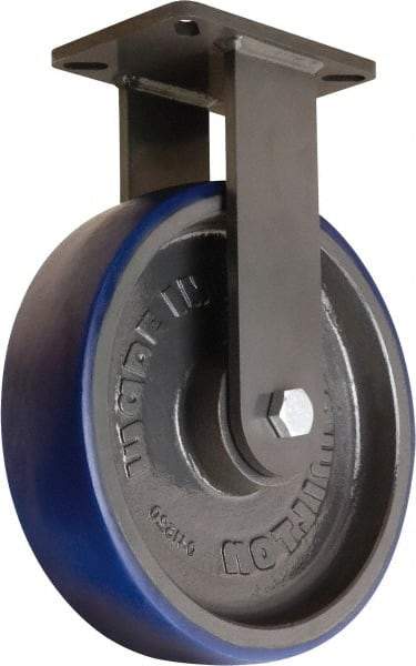 Hamilton - 12" Diam x 3" Wide x 15-1/2" OAH Top Plate Mount Rigid Caster - Polyurethane Mold onto Cast Iron Center, 2,800 Lb Capacity, Sealed Precision Ball Bearing, 5-1/4 x 7-1/4" Plate - USA Tool & Supply