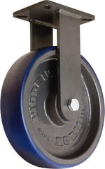 Hamilton - 12" Diam x 3" Wide x 15-1/2" OAH Top Plate Mount Rigid Caster - Polyurethane Mold onto Cast Iron Center, 2,800 Lb Capacity, Precision Tapered Roller Bearing, 5-1/4 x 7-1/4" Plate - USA Tool & Supply