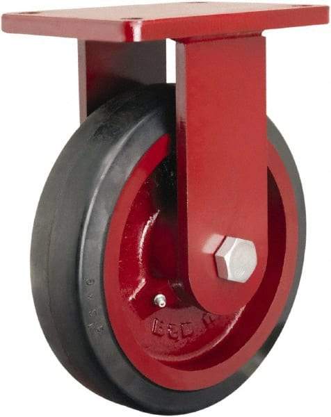 Hamilton - 8" Diam x 2-1/2" Wide x 10-1/2" OAH Top Plate Mount Rigid Caster - Rubber Mold on Cast Iron, 670 Lb Capacity, Straight Roller Bearing, 5-1/2 x 7-1/2" Plate - USA Tool & Supply