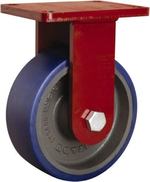 Hamilton - 8" Diam x 3" Wide x 10-1/2" OAH Top Plate Mount Rigid Caster - Polyurethane Mold onto Cast Iron Center, 2,000 Lb Capacity, Sealed Precision Ball Bearing, 5-1/2 x 7-1/2" Plate - USA Tool & Supply