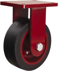 Hamilton - 8" Diam x 3" Wide x 10-1/2" OAH Top Plate Mount Rigid Caster - Rubber Mold on Cast Iron, 840 Lb Capacity, Precision Tapered Roller Bearing, 5-1/2 x 7-1/2" Plate - USA Tool & Supply
