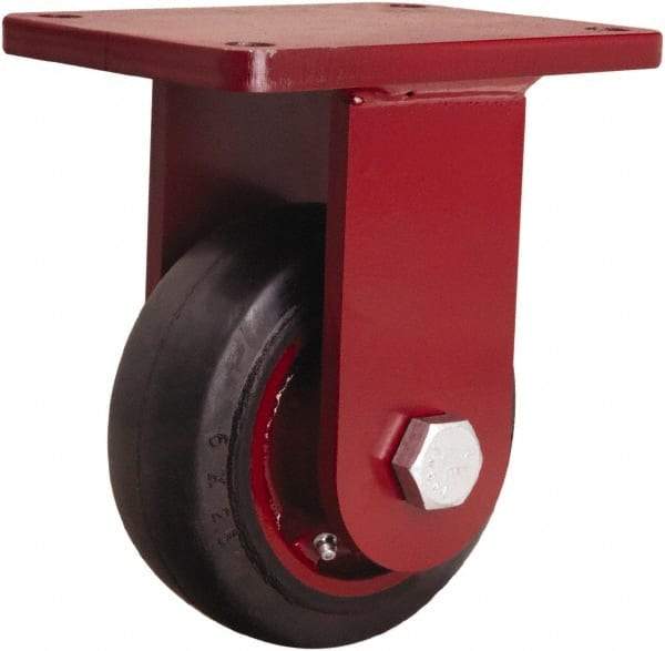 Hamilton - 6" Diam x 2-1/2" Wide x 8-1/2" OAH Top Plate Mount Rigid Caster - Rubber Mold on Cast Iron, 540 Lb Capacity, Precision Tapered Roller Bearing, 5-1/2 x 7-1/2" Plate - USA Tool & Supply