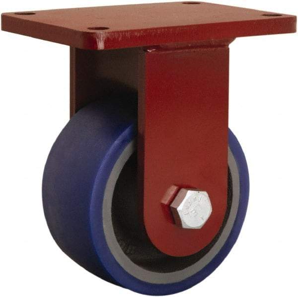 Hamilton - 6" Diam x 3" Wide x 8-1/2" OAH Top Plate Mount Rigid Caster - Polyurethane Mold onto Cast Iron Center, 1,800 Lb Capacity, Precision Tapered Roller Bearing, 5-1/2 x 7-1/2" Plate - USA Tool & Supply