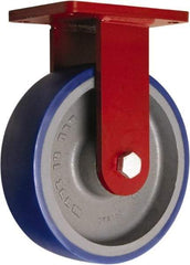 Hamilton - 10" Diam x 3" Wide x 12-1/2" OAH Top Plate Mount Rigid Caster - Polyurethane Mold onto Cast Iron Center, 2,400 Lb Capacity, Sealed Precision Ball Bearing, 5-1/2 x 7-1/2" Plate - USA Tool & Supply