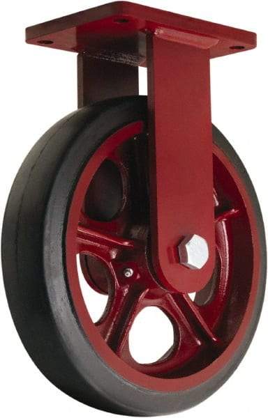 Hamilton - 10" Diam x 3" Wide x 12-1/2" OAH Top Plate Mount Rigid Caster - Rubber Mold on Cast Iron, 1,000 Lb Capacity, Precision Tapered Roller Bearing, 5-1/2 x 7-1/2" Plate - USA Tool & Supply