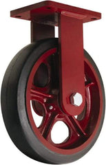 Hamilton - 10" Diam x 3" Wide x 12-1/2" OAH Top Plate Mount Rigid Caster - Rubber Mold on Cast Iron, 1,000 Lb Capacity, Straight Roller Bearing, 5-1/2 x 7-1/2" Plate - USA Tool & Supply
