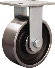 Hamilton - 9" Diam x 1-1/4" Wide x 11" OAH Top Plate Mount Rigid Caster - Iron, 1,500 Lb Capacity, Tapered Roller Bearing, 5-1/4 x 7-1/4" Plate - USA Tool & Supply
