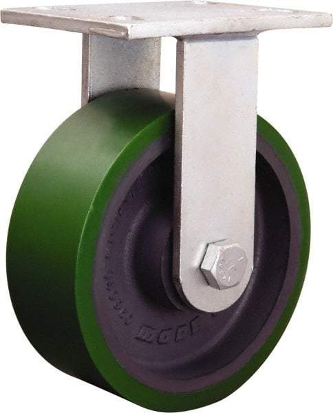 Hamilton - 7-7/8" Diam x 1-3/4" Wide x 8-15/16" OAH Top Plate Mount Rigid Caster - Cast Iron, 3,000 Lb Capacity, Tapered Roller Bearing, 5-1/4 x 7-1/4" Plate - USA Tool & Supply