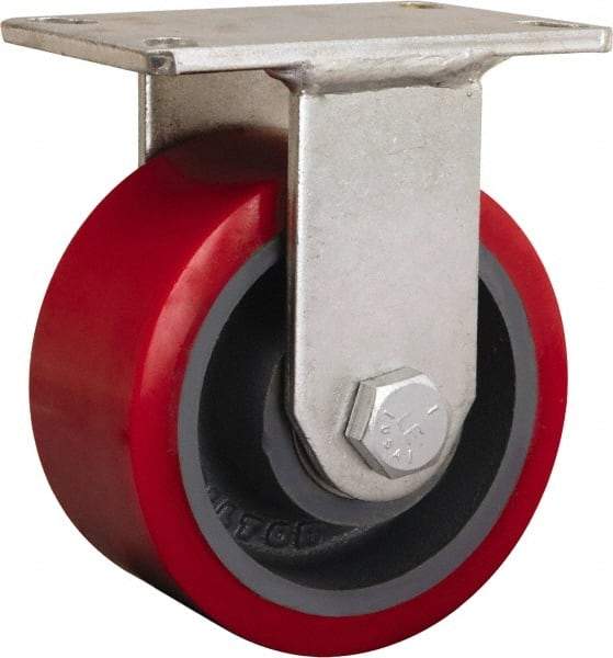 Hamilton - 7-7/8" Diam x 1-3/4" Wide x 8-15/16" OAH Top Plate Mount Rigid Caster - Iron, 2,500 Lb Capacity, Straight Roller Bearing, 5-1/4 x 7-1/4" Plate - USA Tool & Supply