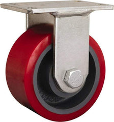 Hamilton - 7-7/8" Diam x 1-3/4" Wide x 8-15/16" OAH Top Plate Mount Rigid Caster - Iron, 2,500 Lb Capacity, Straight Roller Bearing, 5-1/4 x 7-1/4" Plate - USA Tool & Supply