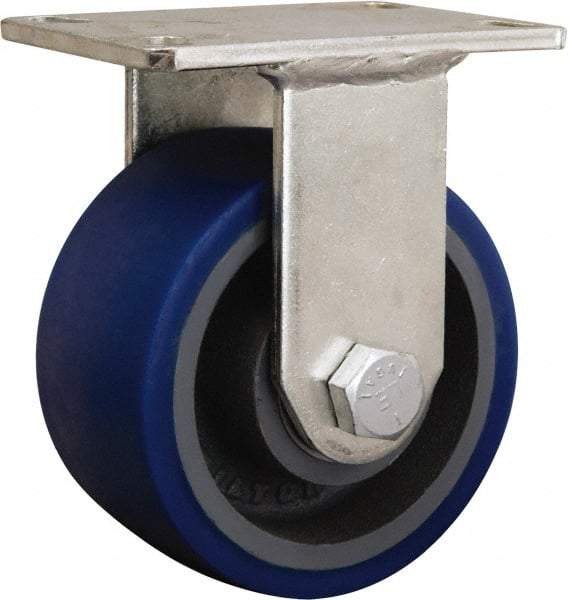 Hamilton - 7-7/8" Diam x 2-1/4" Wide x 10-3/16" OAH Top Plate Mount Rigid Caster - Cast Iron, 3,500 Lb Capacity, Tapered Roller Bearing, 5-1/4 x 7-1/4" Plate - USA Tool & Supply