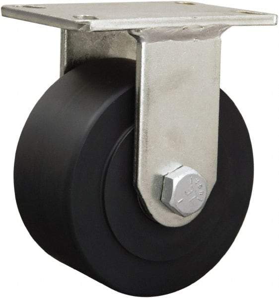 Hamilton - 6-1/8" Diam x 1-11/16" Wide x 8-1/16" OAH Top Plate Mount Rigid Caster - Iron, 2,000 Lb Capacity, Straight Roller Bearing, 5-1/4 x 7-1/4" Plate - USA Tool & Supply