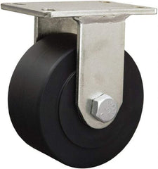 Hamilton - 6-1/8" Diam x 1-11/16" Wide x 8-1/16" OAH Top Plate Mount Rigid Caster - Iron, 2,000 Lb Capacity, Straight Roller Bearing, 5-1/4 x 7-1/4" Plate - USA Tool & Supply