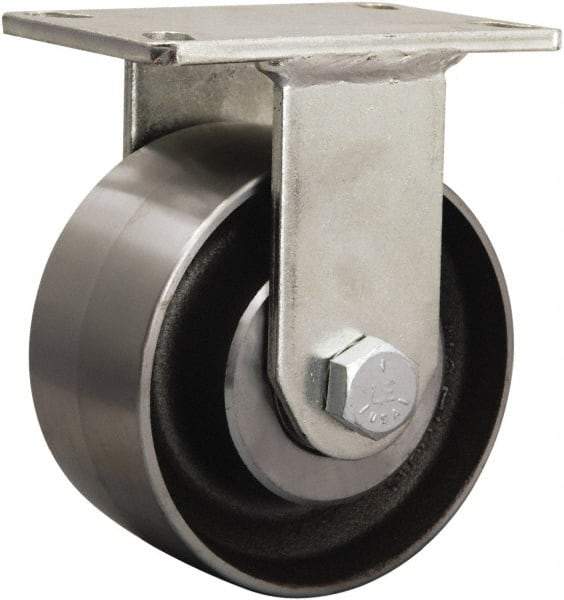 Hamilton - 6-1/8" Diam x 1-5/8" Wide x 8-1/16" OAH Top Plate Mount Rigid Caster - Cast Iron, 2,500 Lb Capacity, Straight Roller Bearing, 5-1/4 x 7-1/4" Plate - USA Tool & Supply