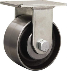 Hamilton - 6-1/8" Diam x 1-5/8" Wide x 8-1/16" OAH Top Plate Mount Rigid Caster - Cast Iron, 2,500 Lb Capacity, Straight Roller Bearing, 5-1/4 x 7-1/4" Plate - USA Tool & Supply