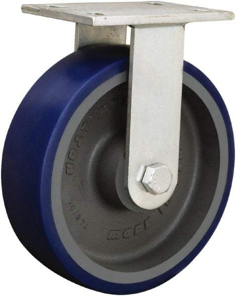 Hamilton - 8" Diam x 2-1/2" Wide x 10-1/2" OAH Top Plate Mount Rigid Caster - Cast Iron, 2,500 Lb Capacity, Tapered Roller Bearing, 5-1/4 x 7-1/4" Plate - USA Tool & Supply