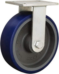 Hamilton - 8" Diam x 2-1/2" Wide x 10-1/2" OAH Top Plate Mount Rigid Caster - Cast Iron, 2,500 Lb Capacity, Tapered Roller Bearing, 5-1/4 x 7-1/4" Plate - USA Tool & Supply