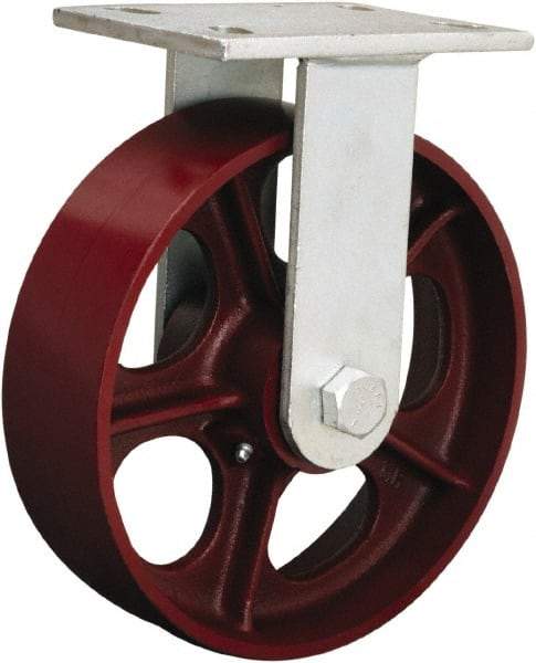 Hamilton - 8" Diam x 3" Wide x 10-1/2" OAH Top Plate Mount Rigid Caster - Polyurethane Mold onto Cast Iron Center, 3,000 Lb Capacity, Tapered Roller Bearing, 5-1/4 x 7-1/4" Plate - USA Tool & Supply