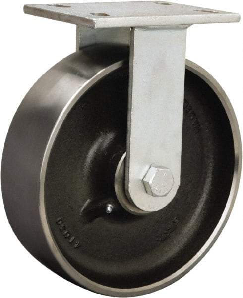 Hamilton - 8" Diam x 3" Wide x 10-1/2" OAH Top Plate Mount Rigid Caster - Polyurethane Mold onto Cast Iron Center, 3,500 Lb Capacity, Straight Roller Bearing, 5-1/4 x 7-1/4" Plate - USA Tool & Supply