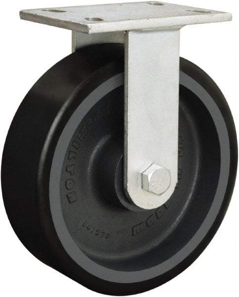 Hamilton - 8" Diam x 3" Wide x 10-1/2" OAH Top Plate Mount Rigid Caster - Polyurethane Mold onto Cast Iron Center, 4,000 Lb Capacity, Sealed Precision Ball Bearing, 5-1/4 x 7-1/4" Plate - USA Tool & Supply