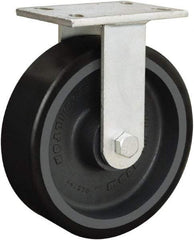 Hamilton - 8" Diam x 3" Wide x 10-1/2" OAH Top Plate Mount Rigid Caster - Polyurethane Mold onto Cast Iron Center, 4,000 Lb Capacity, Sealed Precision Ball Bearing, 5-1/4 x 7-1/4" Plate - USA Tool & Supply