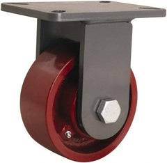 Hamilton - 6" Diam x 2-1/2" Wide x 8" OAH Top Plate Mount Rigid Caster - Cast Iron, 2,200 Lb Capacity, Straight Roller Bearing, 5-1/4 x 7-1/4" Plate - USA Tool & Supply