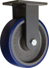 Hamilton - 10" Diam x 3" Wide x 12-1/2" OAH Top Plate Mount Rigid Caster - Polyurethane Mold onto Cast Iron Center, 2,400 Lb Capacity, Tapered Roller Bearing, 5-1/4 x 7-1/4" Plate - USA Tool & Supply