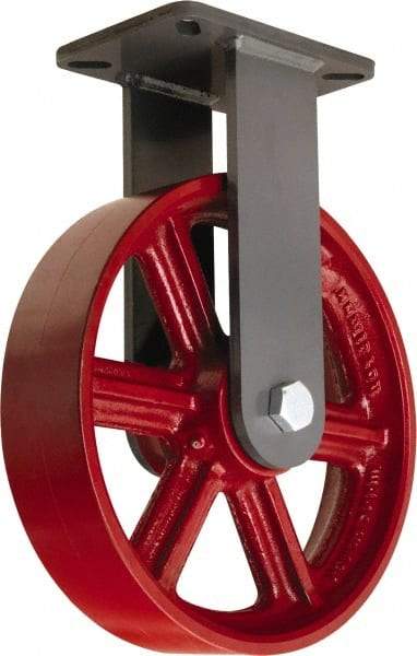 Hamilton - 12" Diam x 3" Wide x 15-1/2" OAH Top Plate Mount Rigid Caster - Cast Iron, 2,500 Lb Capacity, Tapered Roller Bearing, 5-1/4 x 7-1/4" Plate - USA Tool & Supply