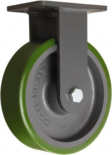 Hamilton - 10" Diam x 3" Wide x 12-1/2" OAH Top Plate Mount Rigid Caster - Polyurethane Mold onto Cast Iron Center, 3,000 Lb Capacity, Tapered Roller Bearing, 5-1/4 x 7-1/4" Plate - USA Tool & Supply