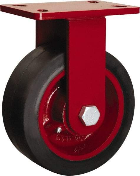 Hamilton - 8" Diam x 3" Wide x 10-1/8" OAH Top Plate Mount Rigid Caster - Rubber Mold on Cast Iron, 840 Lb Capacity, Tapered Roller Bearing, 5 x 7" Plate - USA Tool & Supply